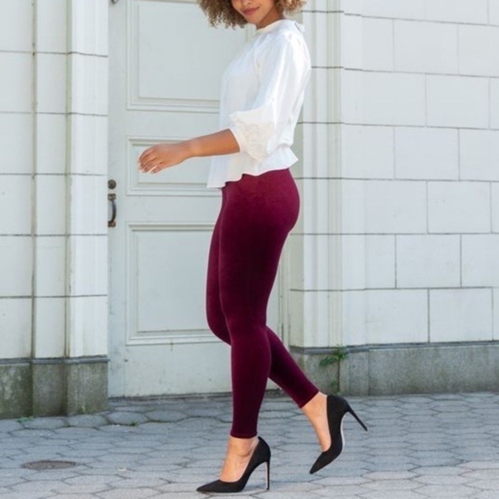 SPANX Velvet Burgundy High Waist Leggings
